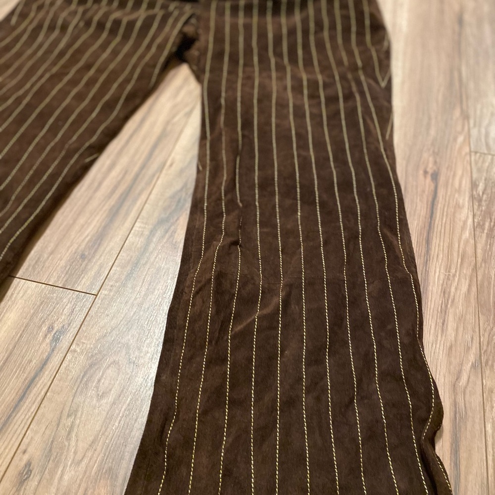 Vtg Wilsons Leather Maxima Suede Leather Pants size 22 Dark Brown Gold Pinstripe - Picture 5 of 5